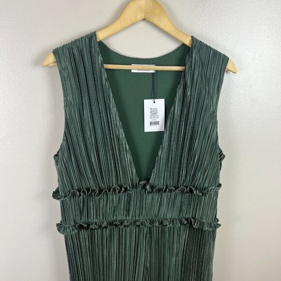 Showpo Armida Jumpsuit Size 12 Plunge Neckline Wide Leg Plisse Event Party Green - Picture 7 of 13